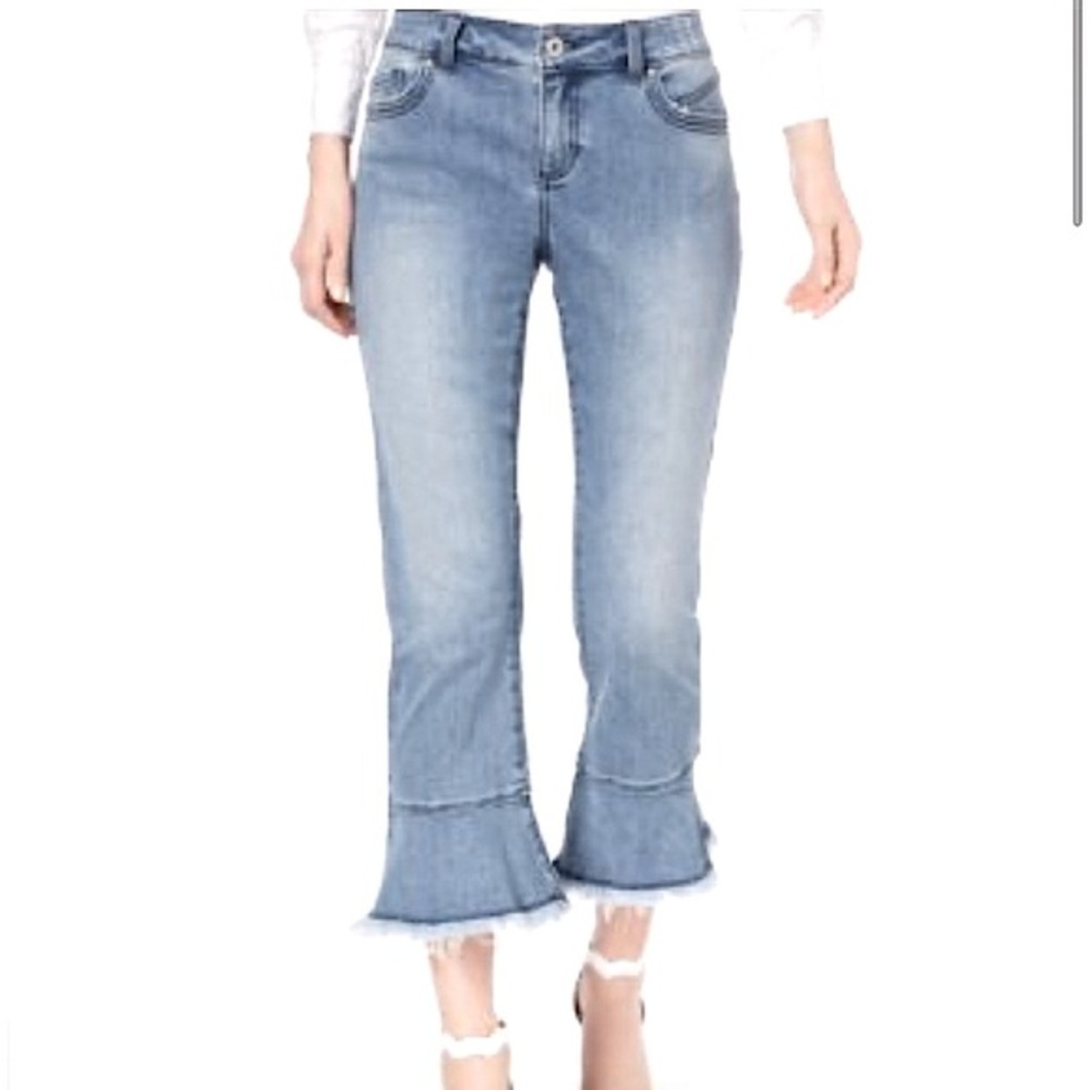 For the Republic Ruffle Trumpet Flare Fringe Bell Bottom Crop Jeans sz 2 / 25